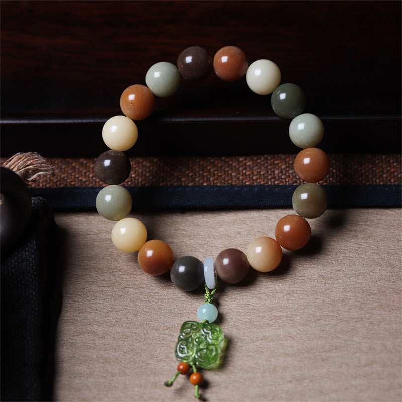 Fortune Jewel Natural Multicolored Gradient Bodhi Seed Liuli Glass Charm Peace Bracelet