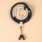 Buddha Stones Ebony YinYang Protection Necklace Mala Fortune Jewel