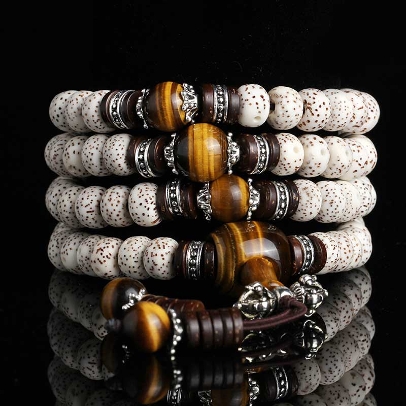 Fortune Jewel Handmade Tibetan Tiger Eye Bodhi Seed Peace Bracelet