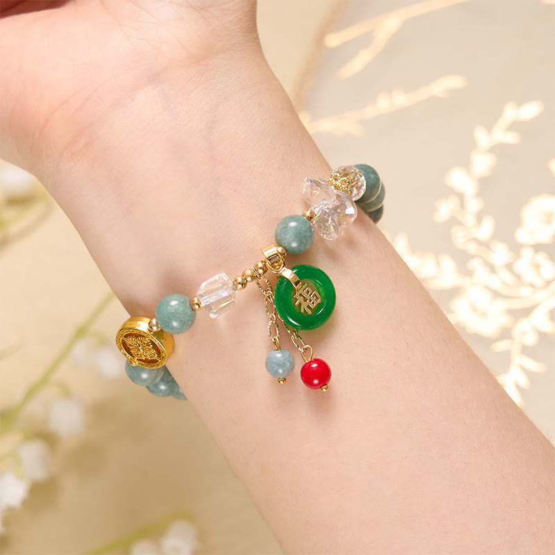 Fortune Jewel Strawberry Quartz Jade Fu Character Charm Healing Bracelet