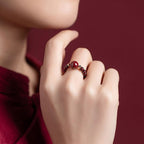 Fortune Jewel Garnet Cinnabar Lucky Bead PiXiu Om Mani Padme Hum Rose Protection Ring