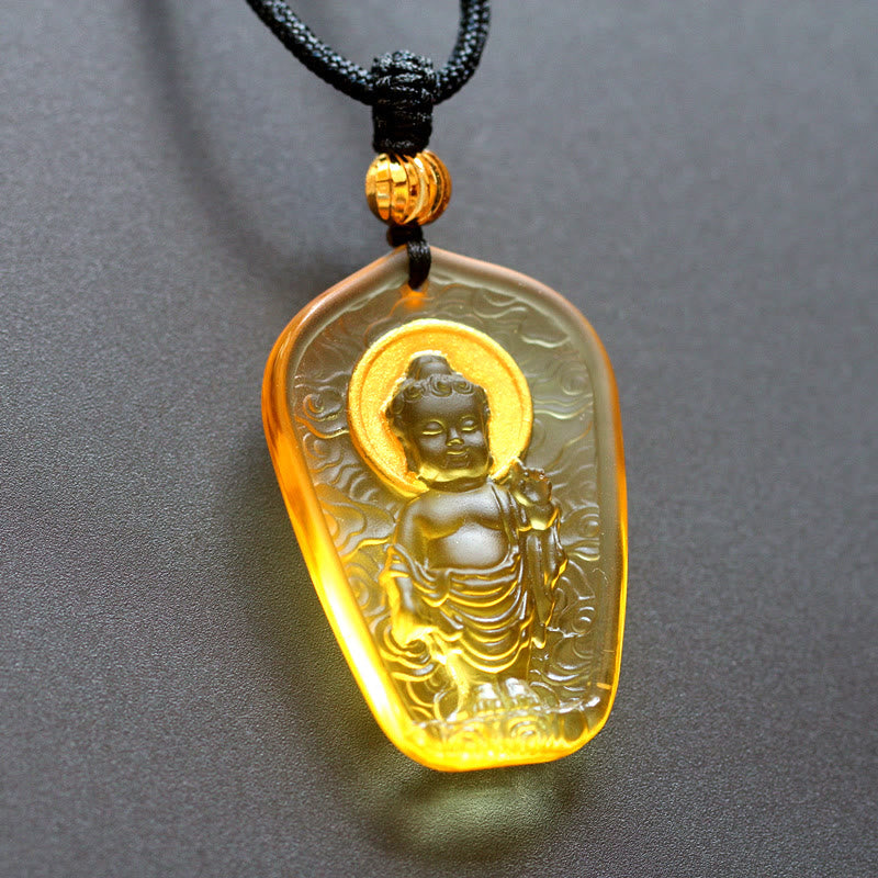 Fortune Jewel Tibetan Buddha Liuli Crystal Serenity Necklace Pendant Fortune Jewel