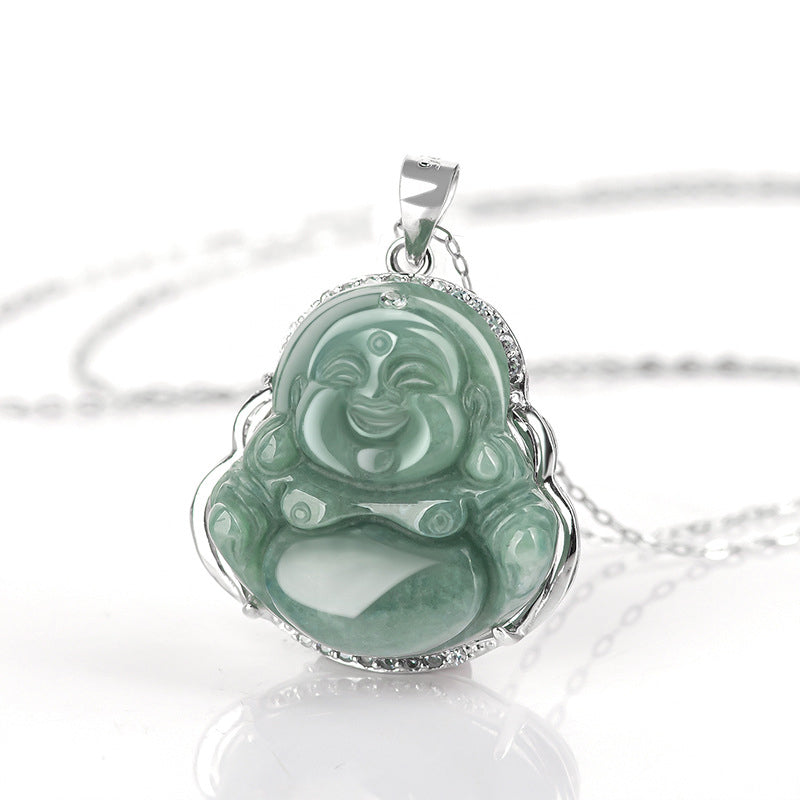 Fortune Jewel Laughing Buddha Jade Abundance Necklace Titanium Steel Chain Pendant Fortune Jewel