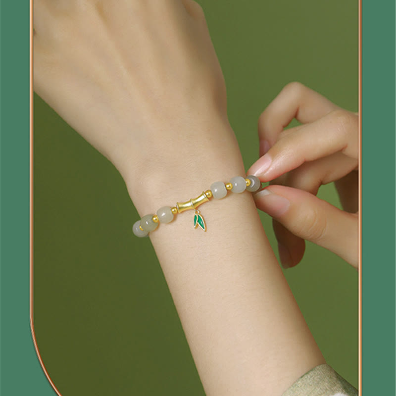 Fortune Jewel 925 Sterling Silver Hetian White Jade Bamboo Luck Bracelet
