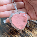 Fortune Jewel Rose Quartz Crystal Love Heart Relationships Necklace Pendant