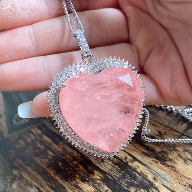 Fortune Jewel Rose Quartz Crystal Love Heart Relationships Necklace Pendant
