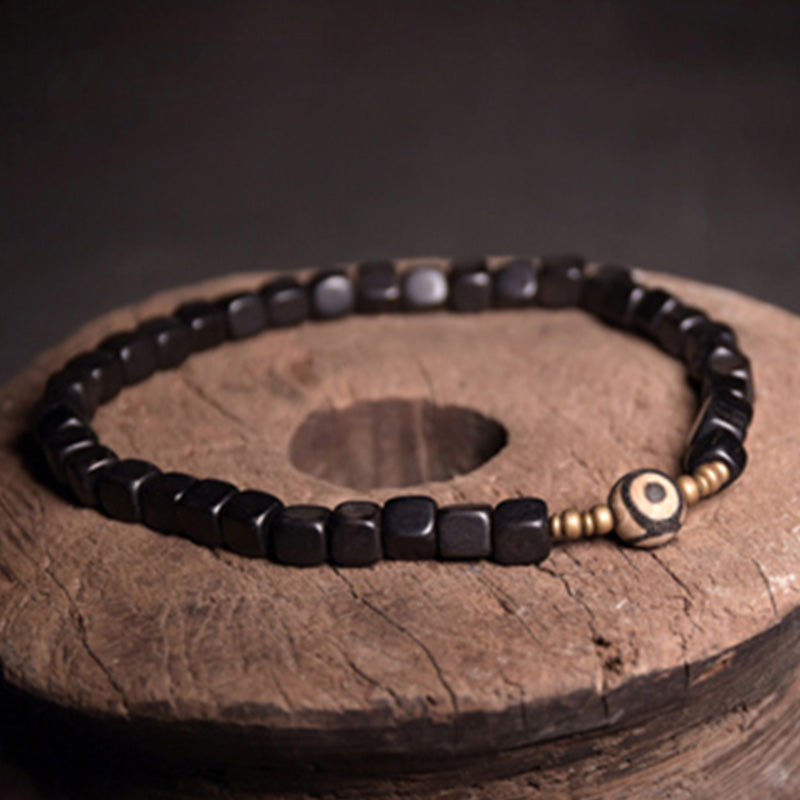 Fortune Jewel Ebony Wood Dzi Bead Copper Peace Couple Bracelet