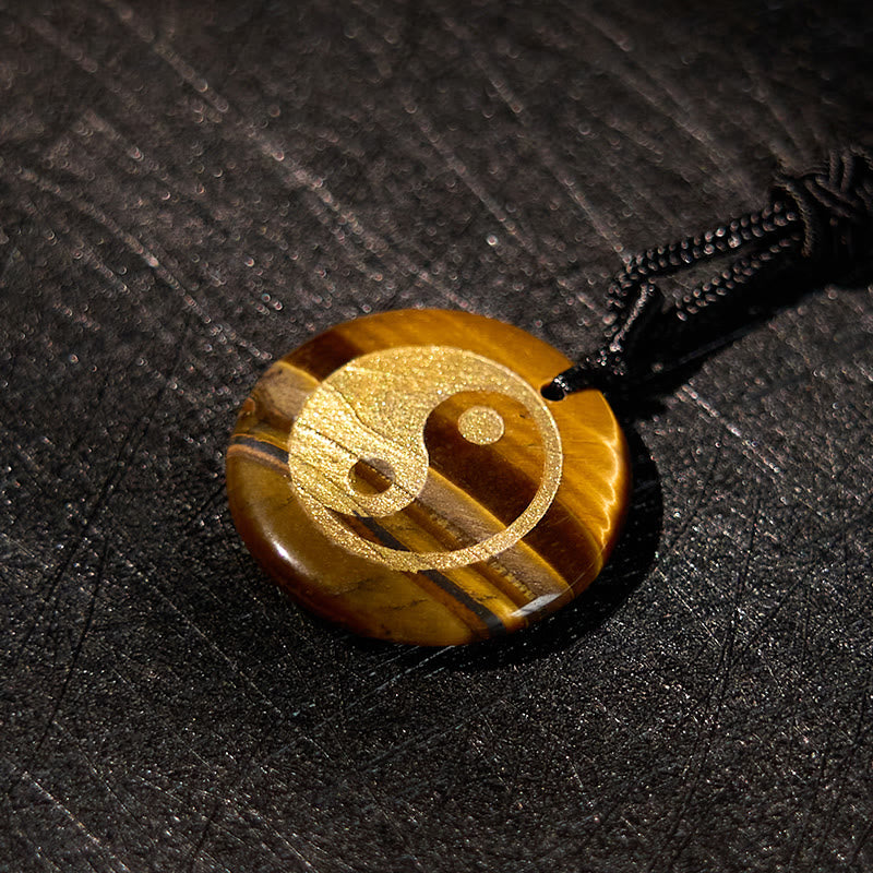 Fortune Jewel Various Crystal Amethyst Tiger Eye Green Aventurine Yin Yang Spiritual Necklace Pendant