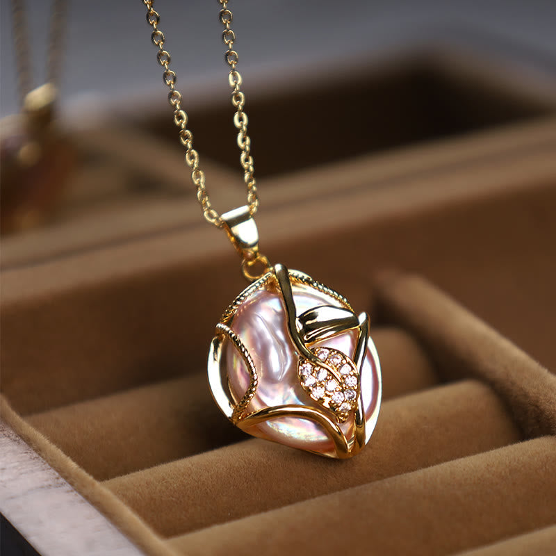 Fortune Jewel 18K Gold Plated Copper Natural Baroque Pearl Flower Sincerity Necklace Pendant