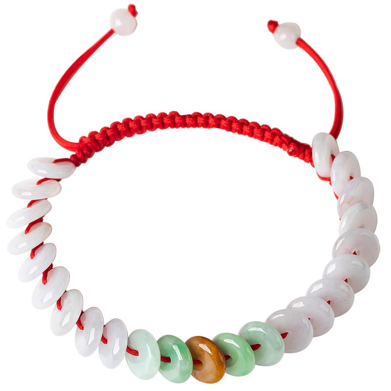 Fortune Jewel Round Jade Lucky Red String Weave Bracelet