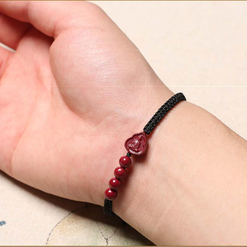 Fortune Jewel Laughing Buddha Avalokitesvara Cinnabar Blessing String Bracelet
