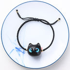 Fortune Jewel Small Leaf Red Sandalwood Ebony Wood Cute Cat Head Calm Protection Braided Bracelet