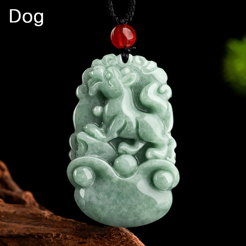 Fortune Jewel Natural Green Jade 12 Chinese Zodiac Luck Prosperity Necklace Pendant