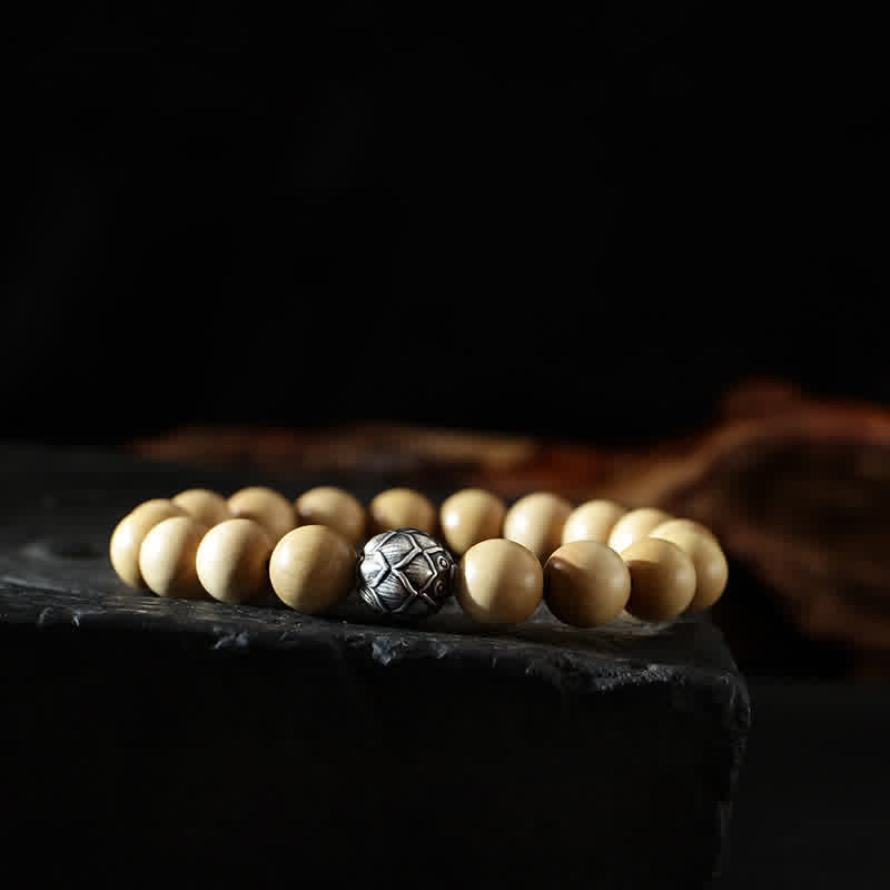 Fortune Jewel Tibet Peach Wood Lotus Cinnabar Bagua Yin Yang Luck Wealth Bracelet