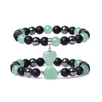 Fortune Jewel Black Onyx Tiger Eye Stone Crystal Love Heart Protection Bracelet