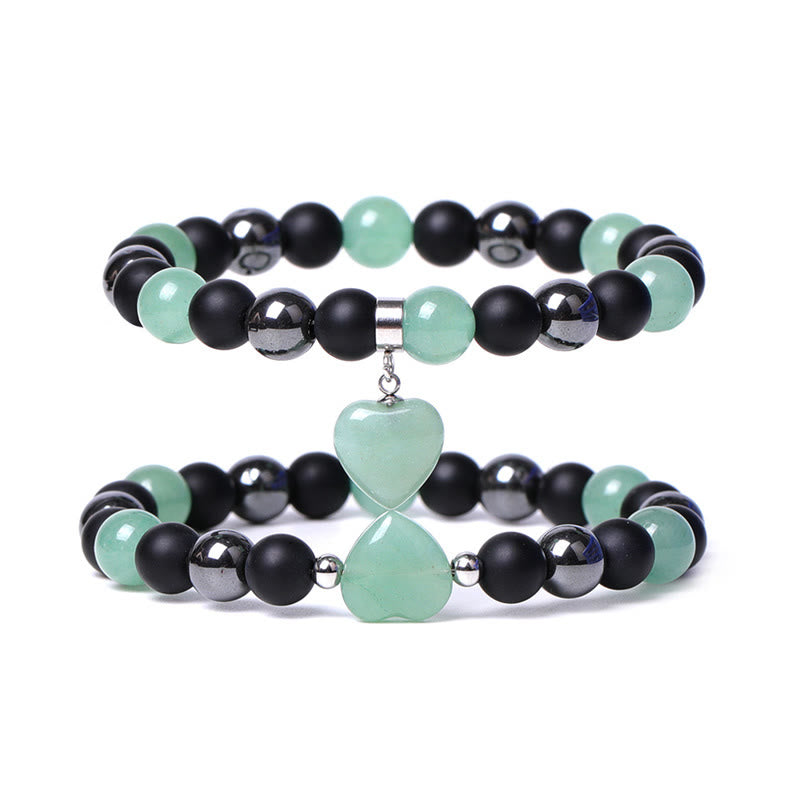 Fortune Jewel Black Onyx Tiger Eye Stone Crystal Love Heart Protection Bracelet