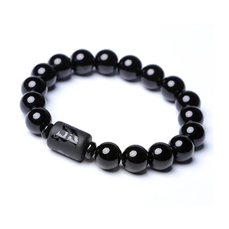 Fortune Jewel Soul Cleansing Black Obsidian Phoenix Dragon Bracelet