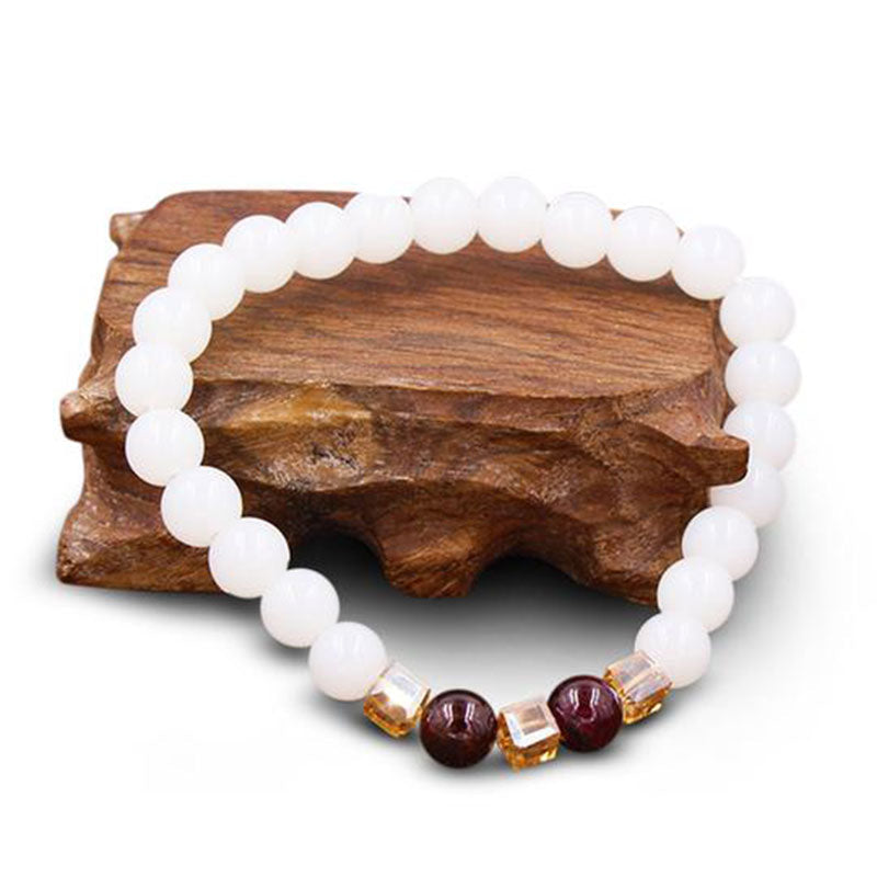 Fortune Jewel Natural White Jade Protection Bracelet