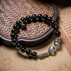Fortune Jewel 925 Sterling Silver Obsidian Moonstone Strength Couple Bracelet