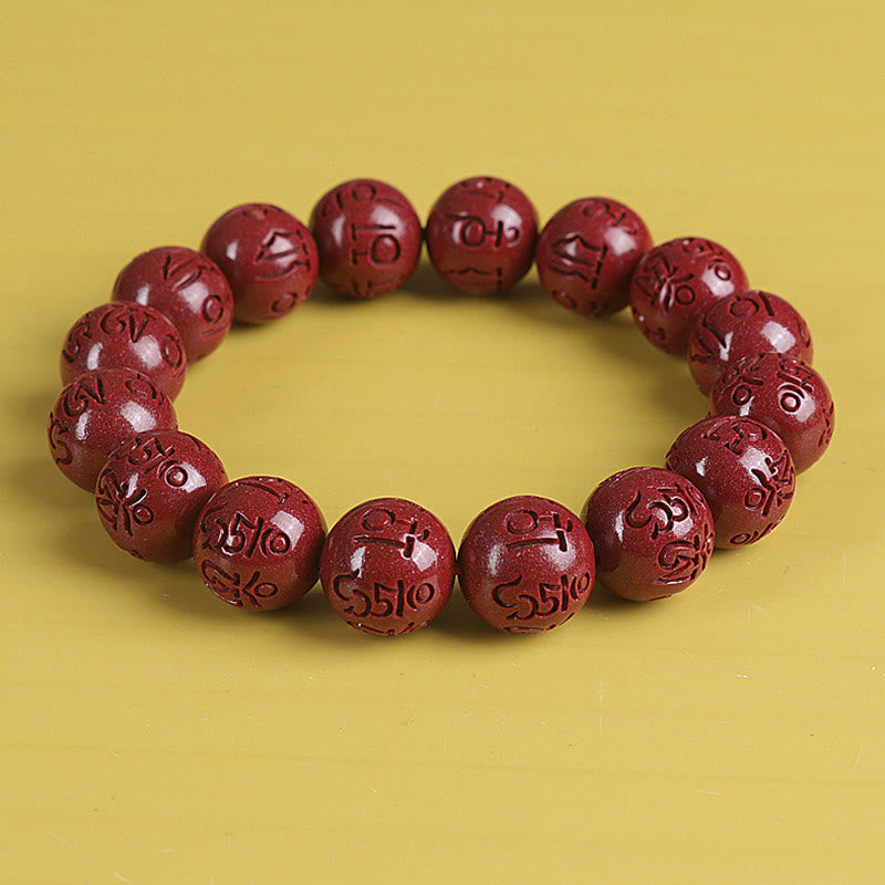 Fortune Jewel Natural Double PiXiu Cinnabar Om Mani Padme Hum Wealth Luck Bead Bracelet