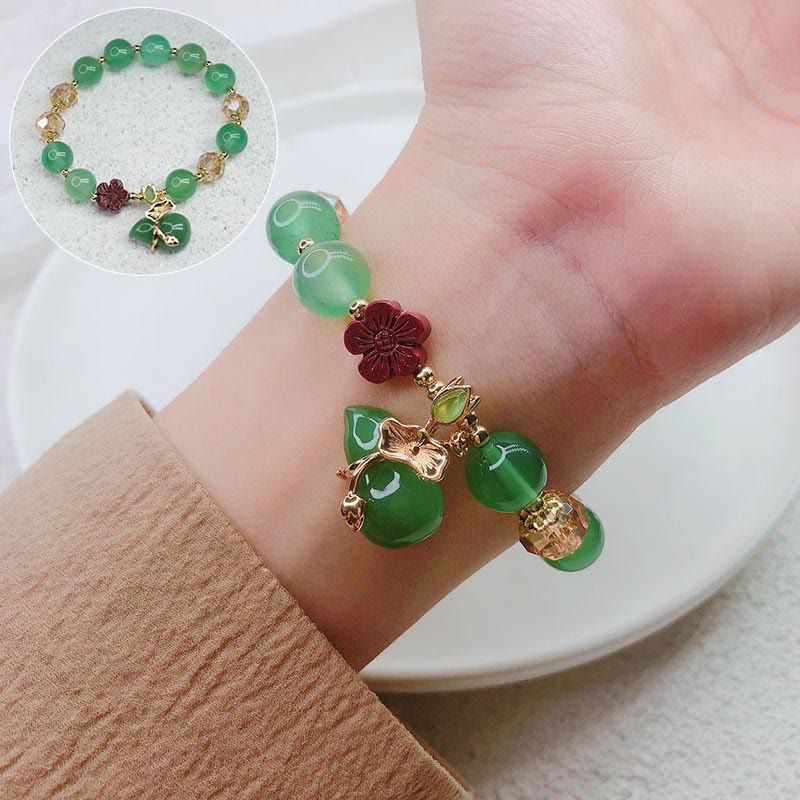 Fortune Jewel Natural Red Agate Green Agate Gourd Cinnabar Flower Beads Confidence Bracelet