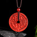 Fortune Jewel Natural Cinnabar Mountain Ghosts Spend Money Bagua Design Blessing Necklace Pendant