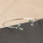 Fortune Jewel Leaf Pattern Cat Eye Support Cuff Bracelet Bangle