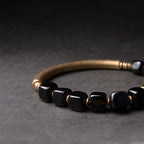 Fortune Jewel Black Obsidian Crystal Copper Strength Couple Bracelet