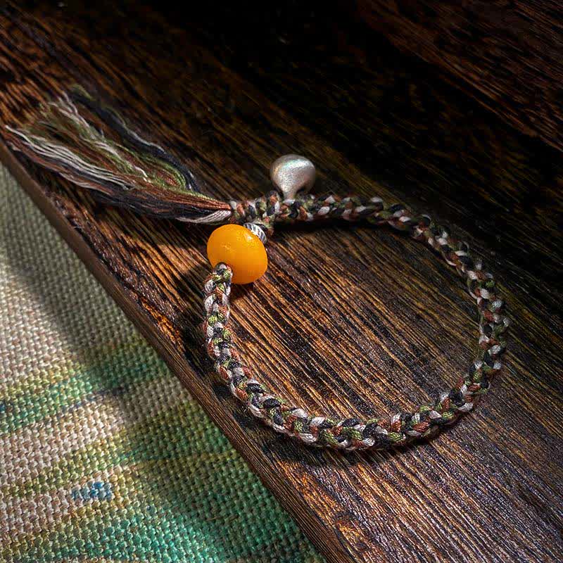 Fortune Jewel 990 Sterling Silver Tibetan Handmade Amber Steelyard Weight Wish Protection Bracelet