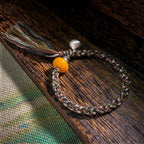 Fortune Jewel 990 Sterling Silver Tibetan Handmade Amber Steelyard Weight Wish Protection Bracelet
