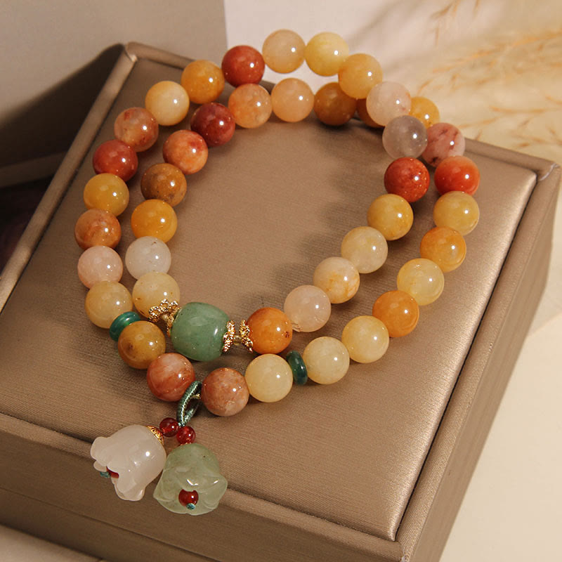 Fortune Jewel Tibet Natural Golden Silk Jade Double Layer Bell Orchid Luck Bracelet