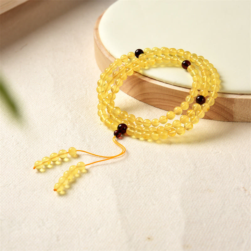 Fortune Jewel 108 Mala Beads Natural Amber Clear Anxiety Bracelet