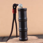 Fortune Jewel Ebony Wood Bamboo Pattern Ghau Prayer Box Peace Necklace Pendant