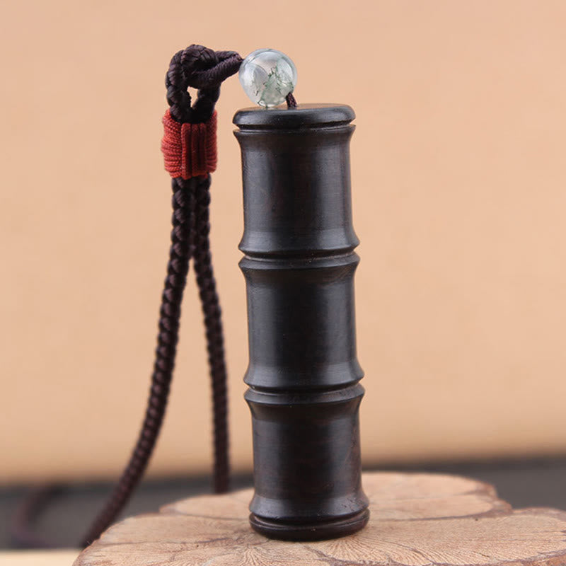 Fortune Jewel Ebony Wood Bamboo Pattern Ghau Prayer Box Peace Necklace Pendant