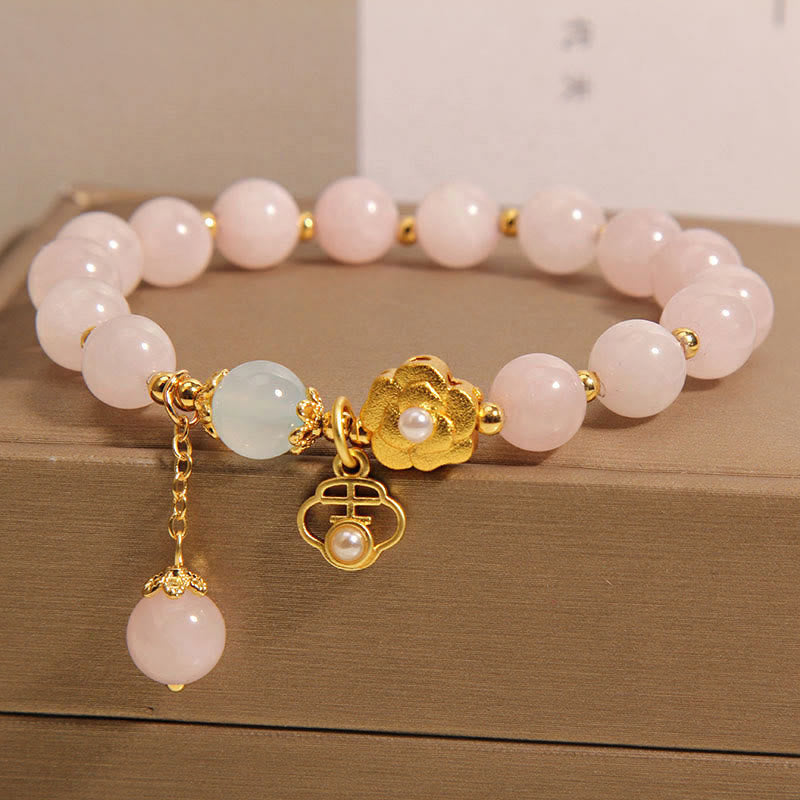 Fortune Jewel Natural Pink Crystal Lucky Flower Warmth Bracelet