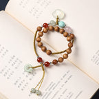Fortune Jewel Green Sandalwood Chalcedony Peace Buckle Charm Soothing Double Wrap Bracelet