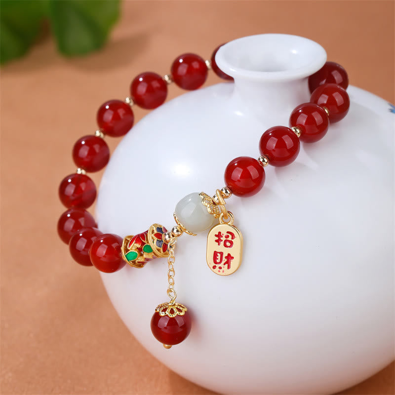 Fortune Jewel Natural Red Agate Jade Confidence Fortune Blessing Charm Bracelet