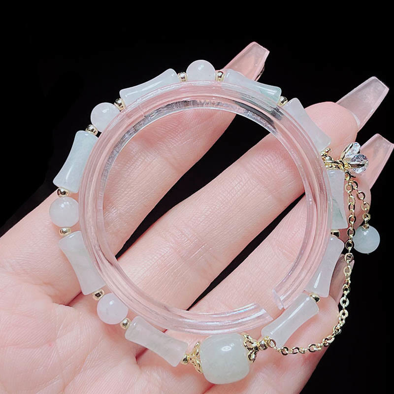 Fortune Jewel Tianshan White Jade Bamboo Pattern Luck Blessing Bracelet