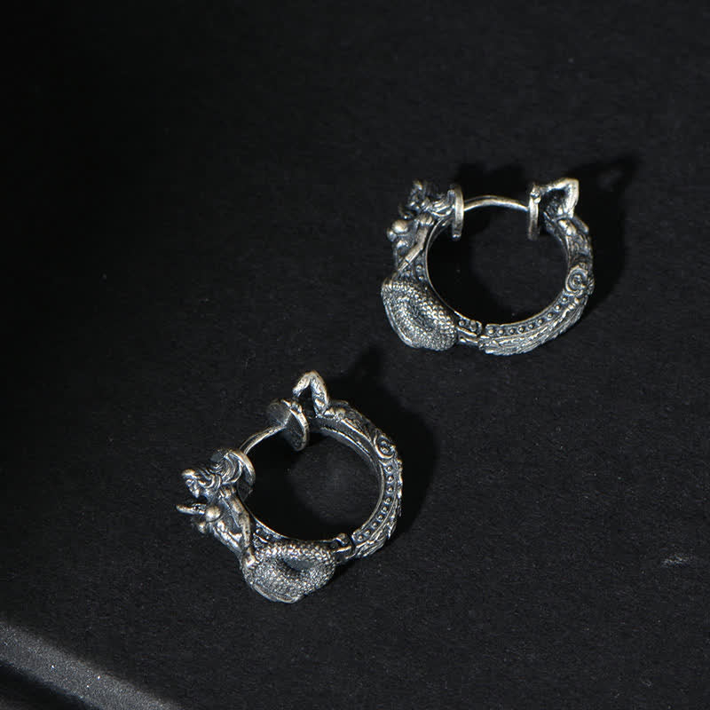 Fortune Jewel 925 Sterling Silver Dragon Hoop Pattern Protection Earrings Fortune Jewel