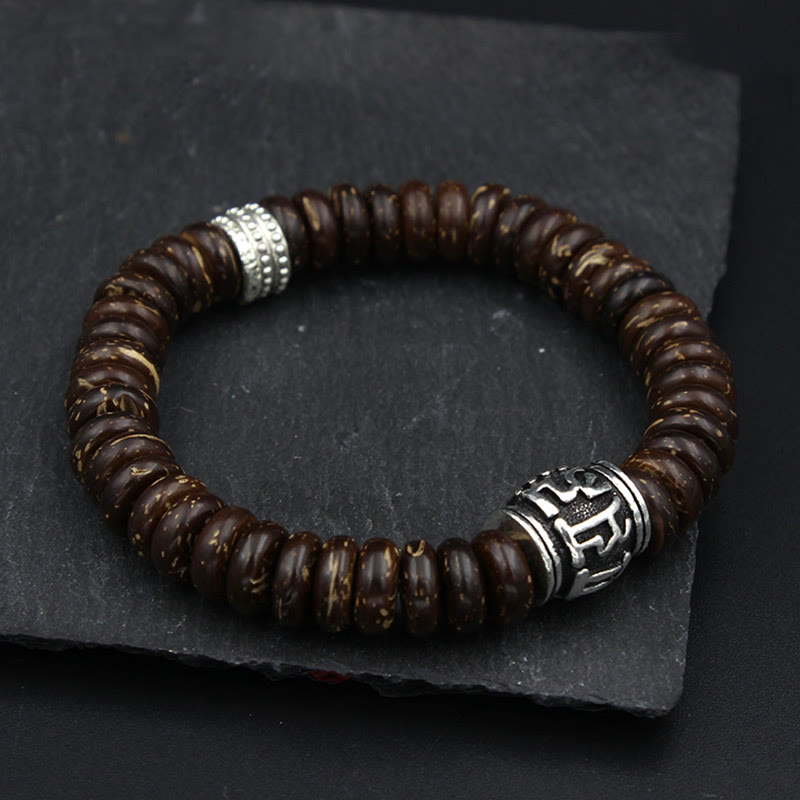 Fortune Jewel Natural Tibetan Coconut Shell Om Mani Padme Hum Positive Bracelet