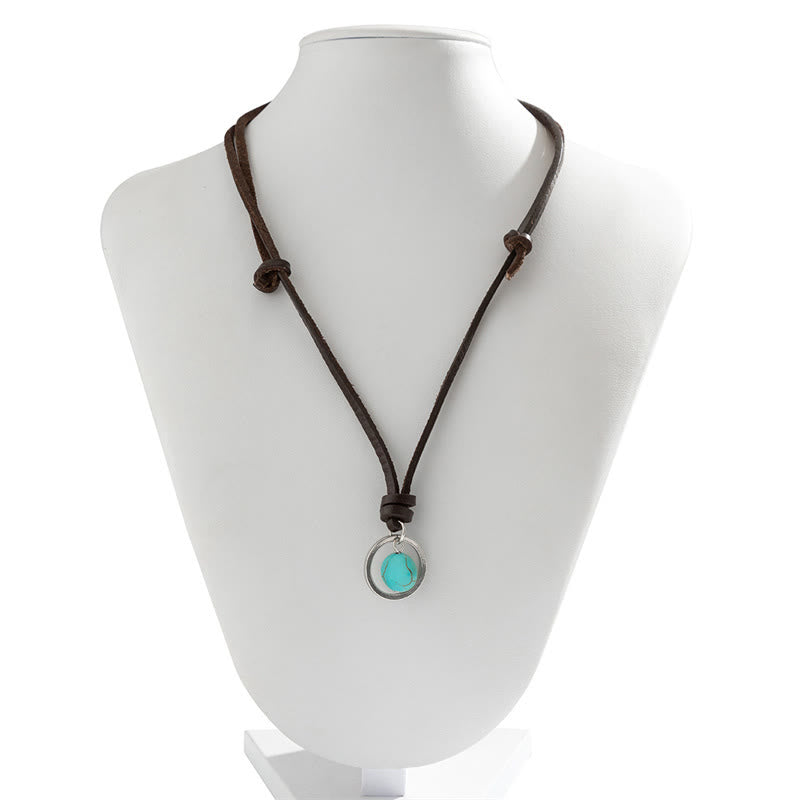 Fortune Jewel Round Turquoise Stone Protection Strength Necklace Pendant