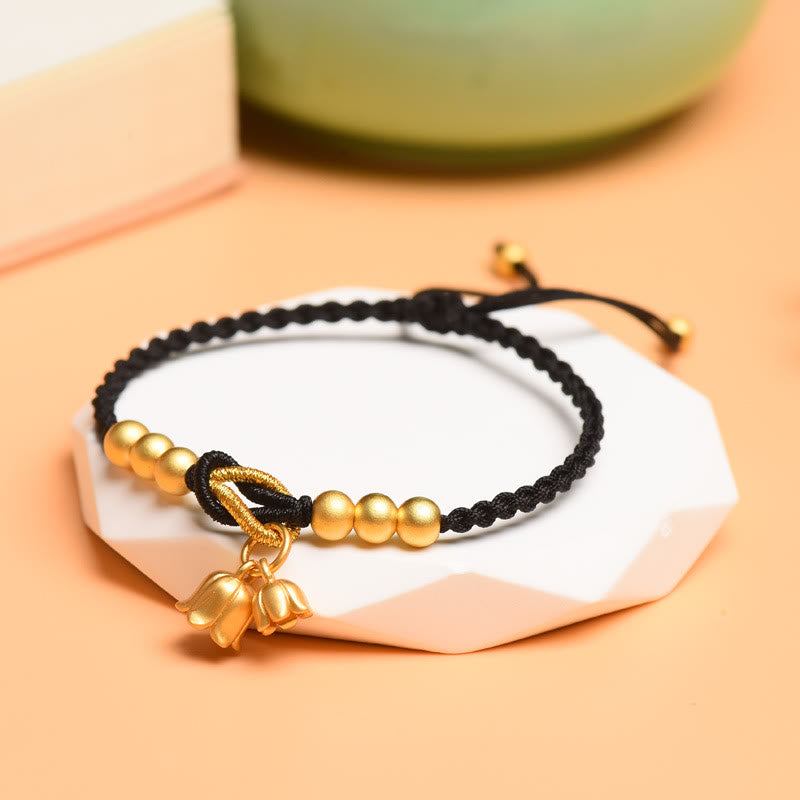 Fortune Jewel Handcrafted Lily Of The Valley Flower Charm Design Luck Protection Braided Bracelet