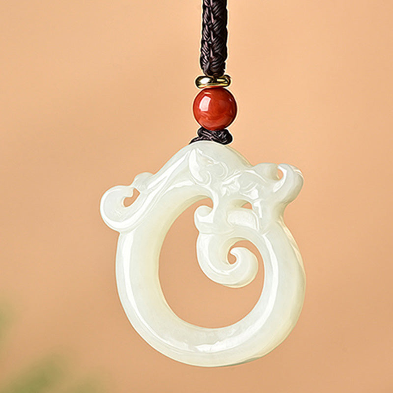 Fortune Jewel White Jade Cyan Jade Dragon Protection Necklace String Pendant Fortune Jewel