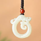 Fortune Jewel White Jade Cyan Jade Dragon Protection Necklace String Pendant Fortune Jewel
