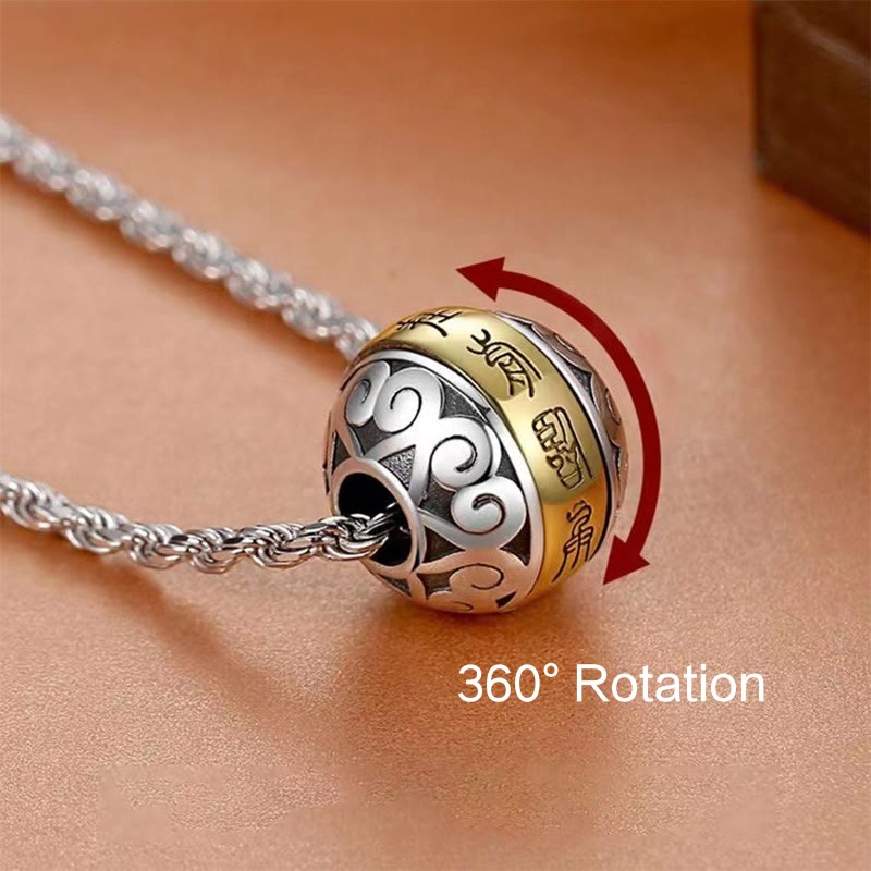 Fortune Jewel Taoist Nine-Character Mantra Engraved Amulet Balance Necklace Rotatable Pendant