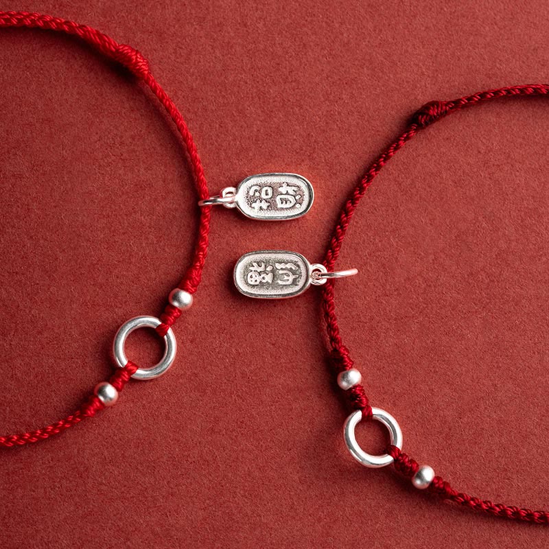 Fortune Jewel 925 Sterling Silver Lucky Fortune Peace Joy Lotus Peace Buckle Red String Bracelet
