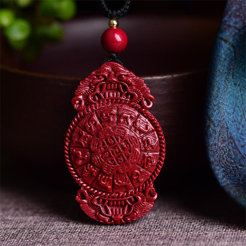 Fortune Jewel Laughing Buddha Yin Yang Chinese Zodiac Gourd Natural Cinnabar Blessing Necklace Pendant