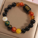 Fortune Jewel Five Elements Black Onyx Red Agate Wisdom Wealth Bracelet