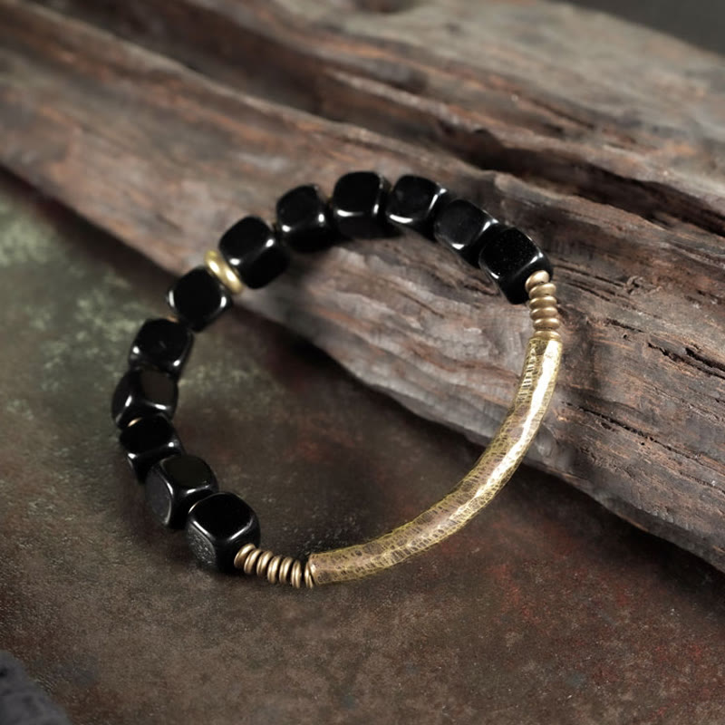 Fortune Jewel Black Obsidian Crystal Copper Strength Couple Bracelet