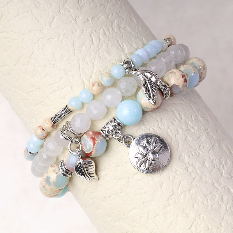 Fortune Jewel 3PCS Natural Quartz Crystal Beaded Healing Energy Lotus Bracelet